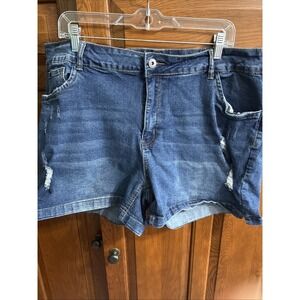 Bloomchic sz 22 Denim Shorts Dark Wash Roll Up Cuffs 5 Pocket Belt Loops
